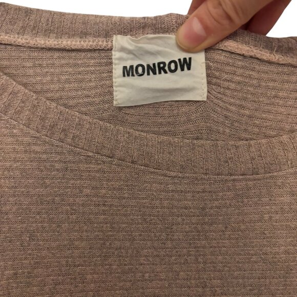 Monrow  Waffle Knit Dolman Top Taupe Women’s Made in USA - Picture 5 of 7